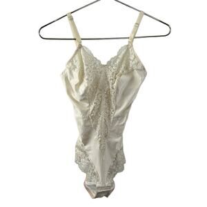 Vintage Crown-ette Ivory Satin and Lace Lingerie One Piece Bodysuit USA VTG 34C
